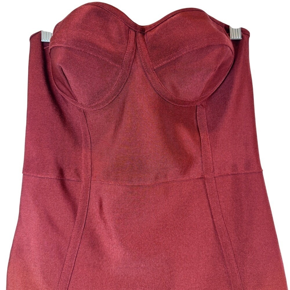 Strapless Bodycon Dress Party Cocktail Wedding Guest Club Event Evening Maroon - Picture 3 of 9